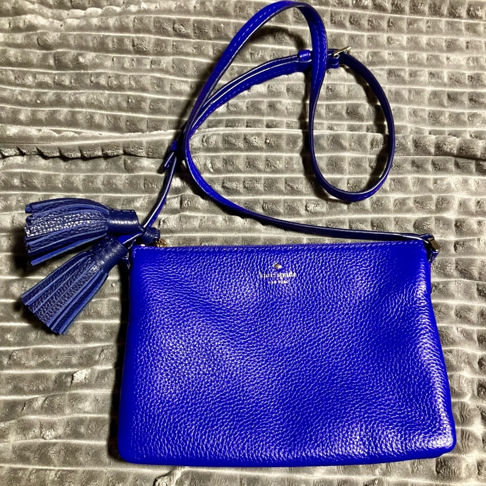 EUC Kate Spade Carolyn Blue Pebbled Leather Crossbody Shoulder Handbag